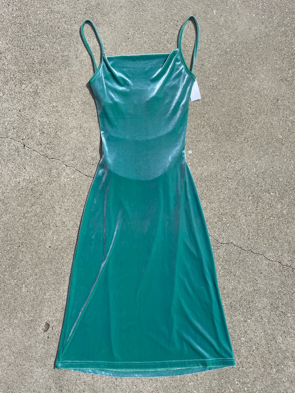 Teal Velvet Slip Midi Dress Strappy Back Cowl Neck Stretchy 90s Style